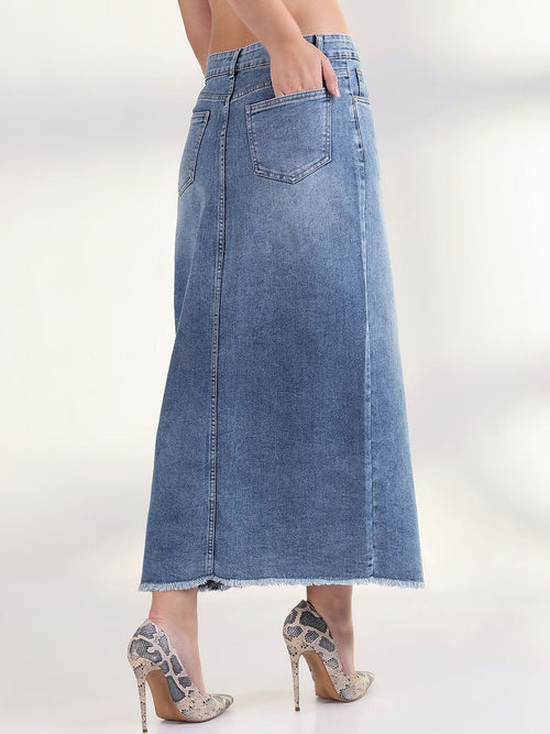 Blue Washed Denim Maxi Pencil Skirts