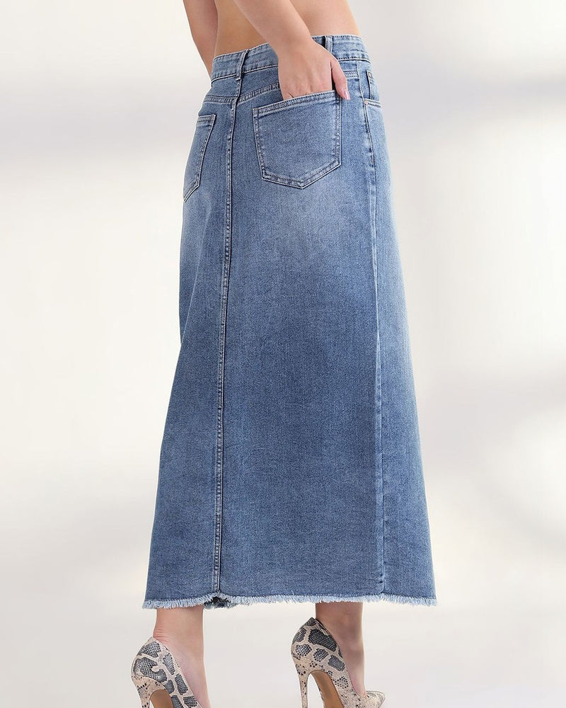 Blue Washed Denim Maxi Pencil Skirts