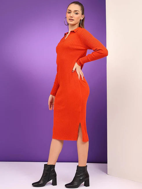 Women Striped Cotton Bodycon Midi Dress