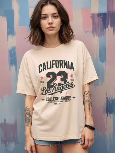 Women Printed Drop-Shoulder Sleeves T-shirt