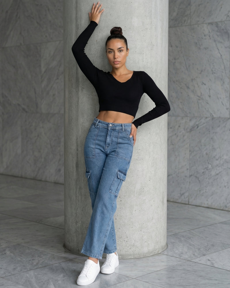 blue denim cargo pants