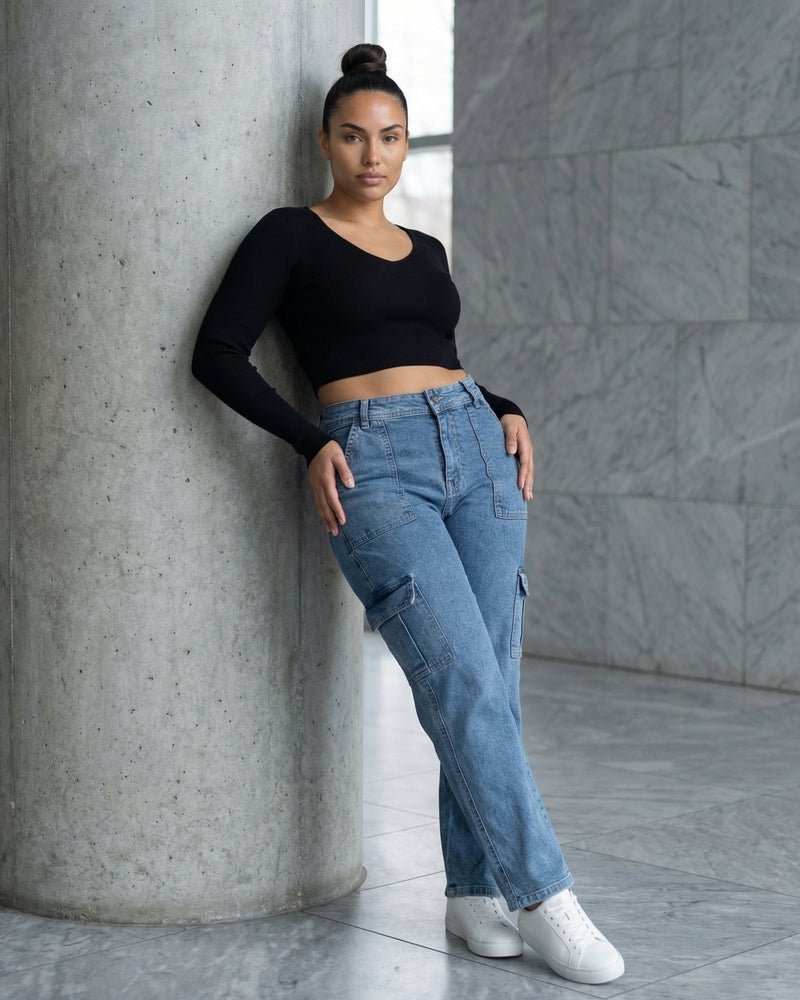 blue denim cargo pants