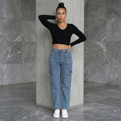 blue denim cargo pants