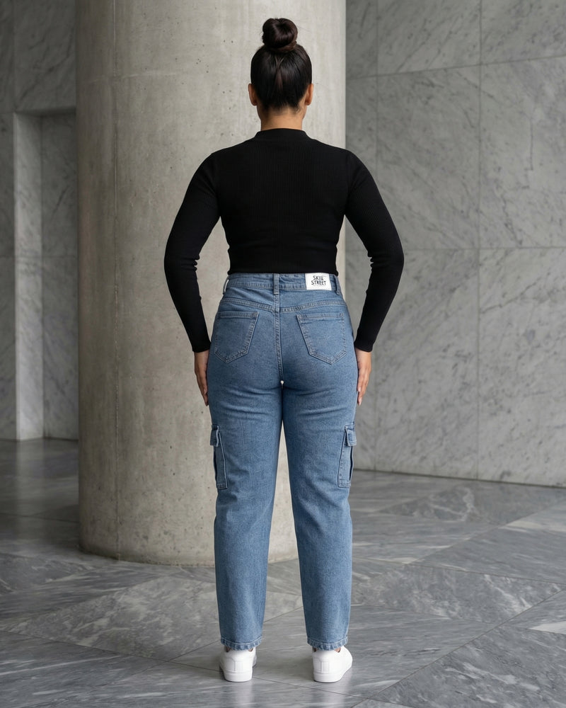 blue denim cargo pants