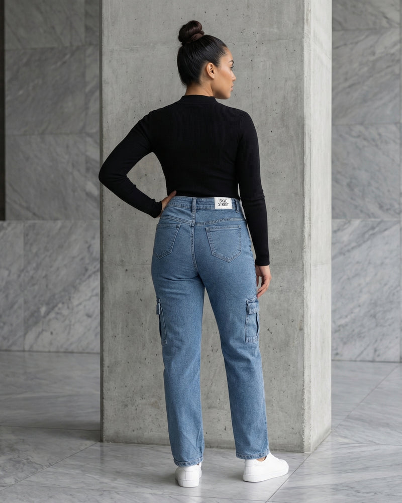 blue denim cargo pants