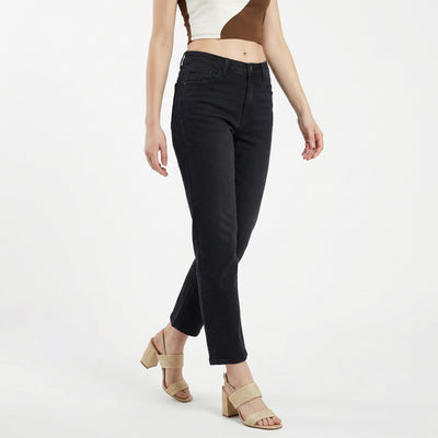 women's black high-rise slim-fit jean