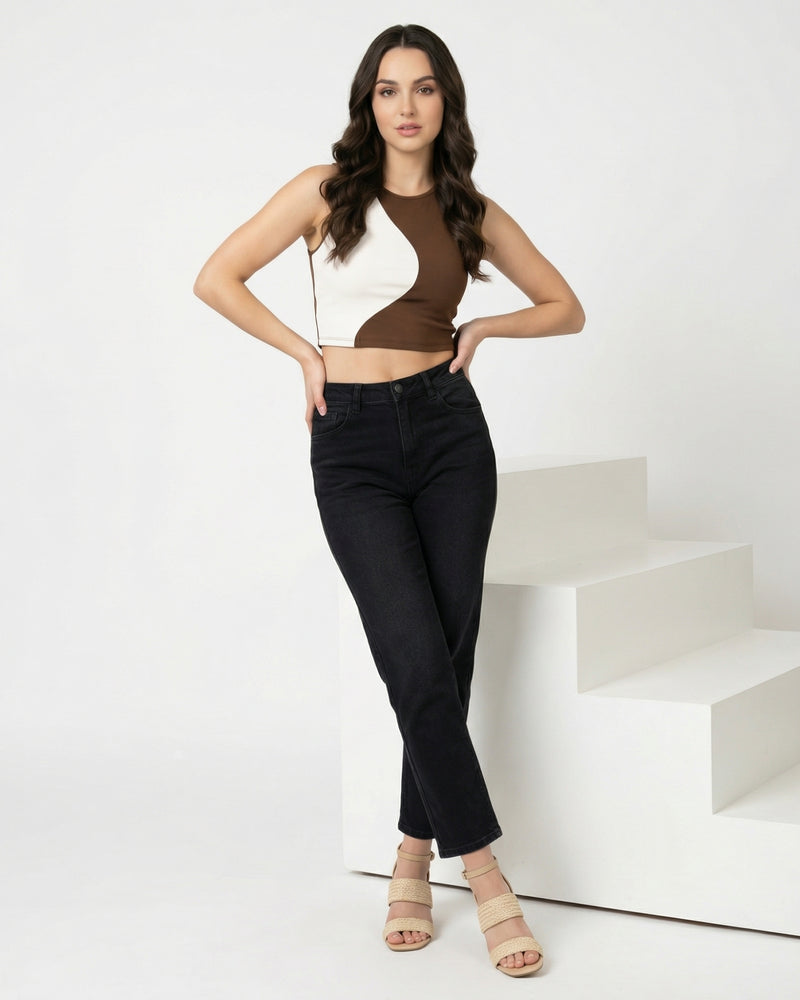 women's black high-rise slim-fit jean