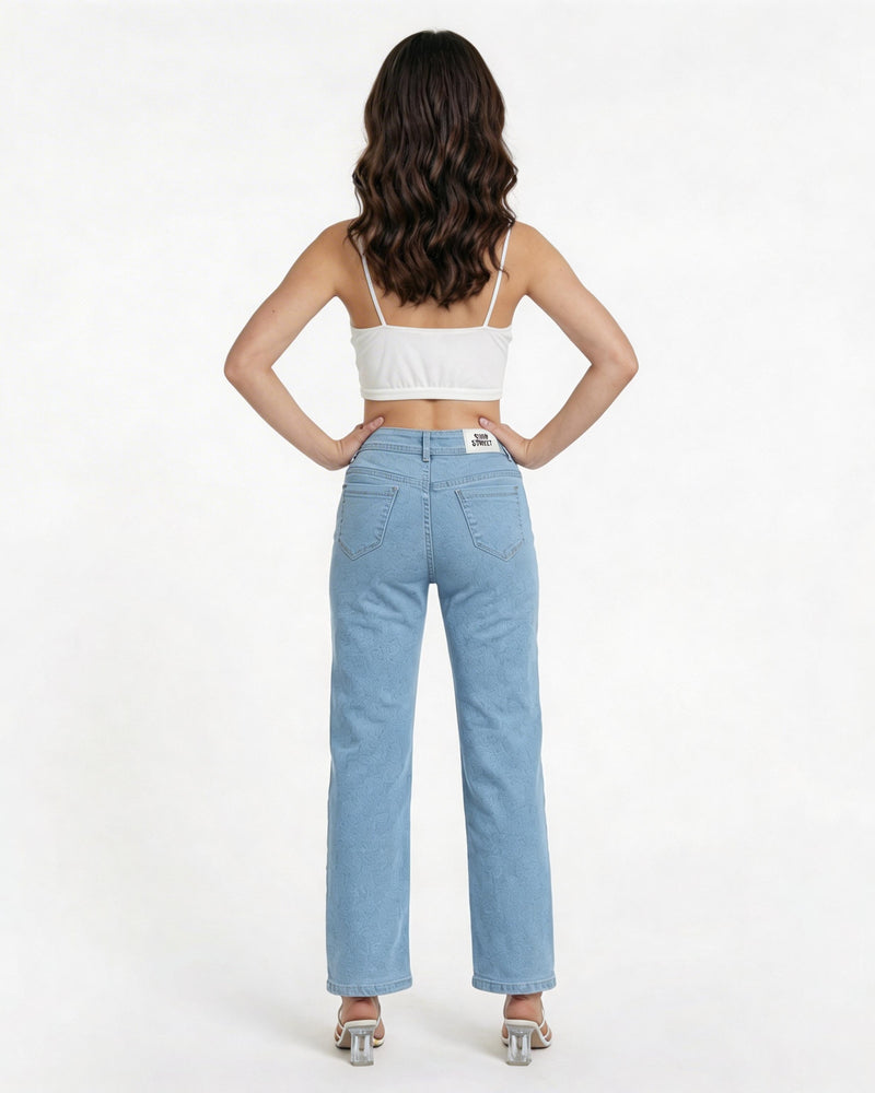 light blue straight-leg jeans