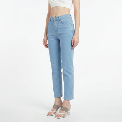 light blue straight-leg jeans