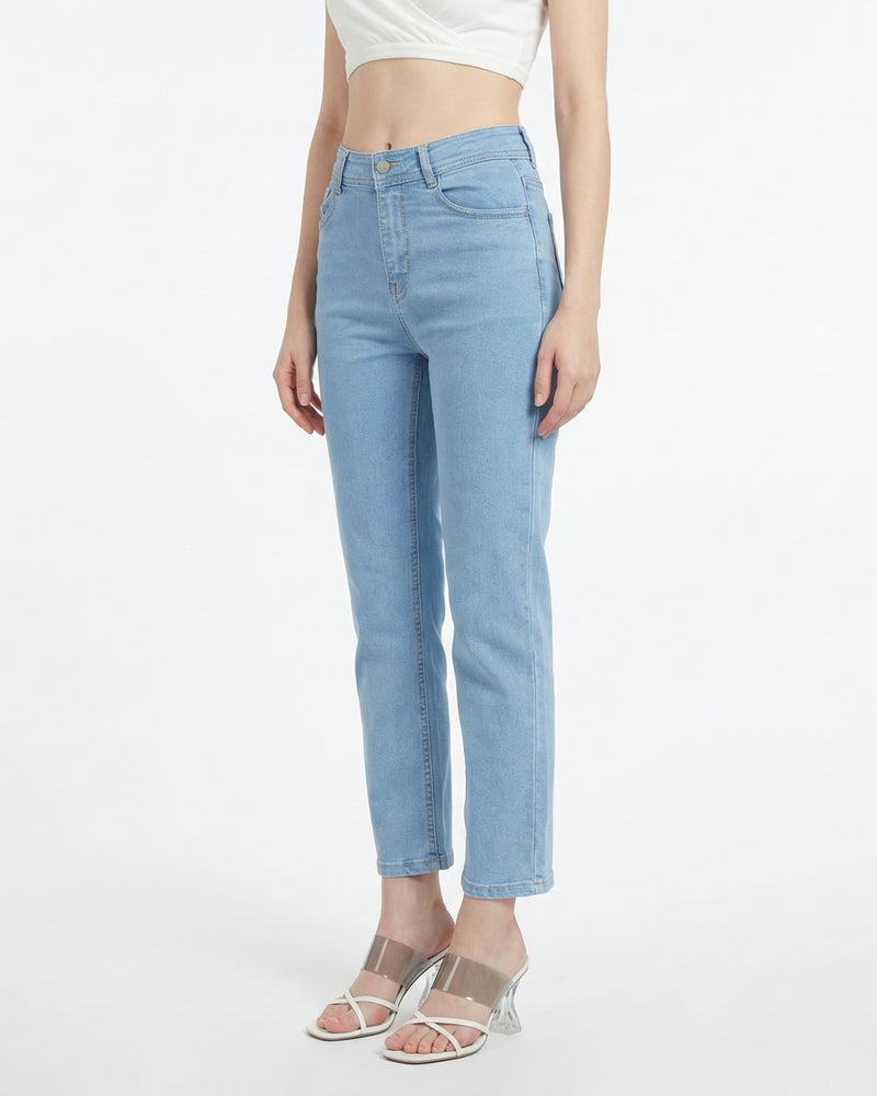 light blue straight-leg jeans