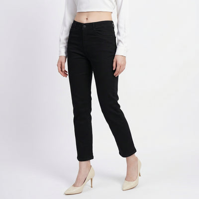 Women's Black Mini Flared Fit High-Rise Jeans