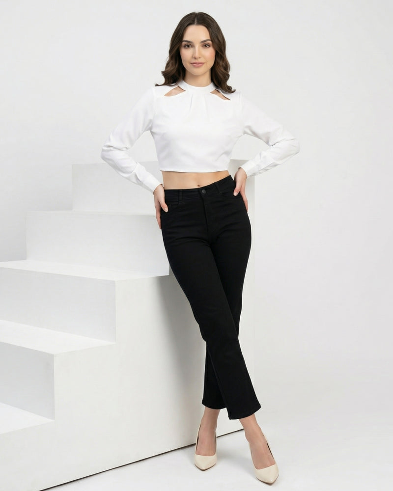 Women's Black Mini Flared Fit High-Rise Jeans