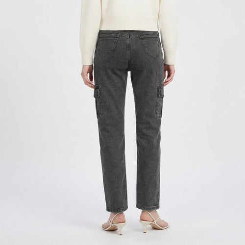 charcoal grey cargo-style denim jeans