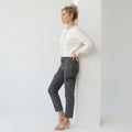charcoal grey cargo-style denim jeans