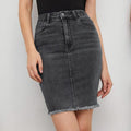 Women Washed Pencil Black Skirt