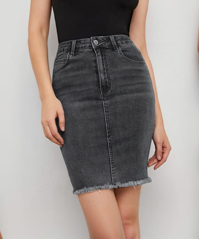 Women Washed Pencil Black Skirt