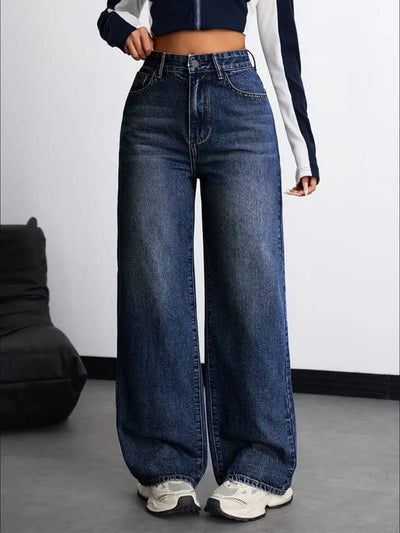 Women Relaxed Fit High Rise Blue Jeans