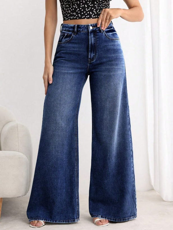 Women Loose Fit High Rise Blue Jeans