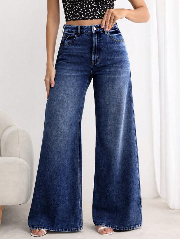 Women Loose Fit High Rise Blue Jeans