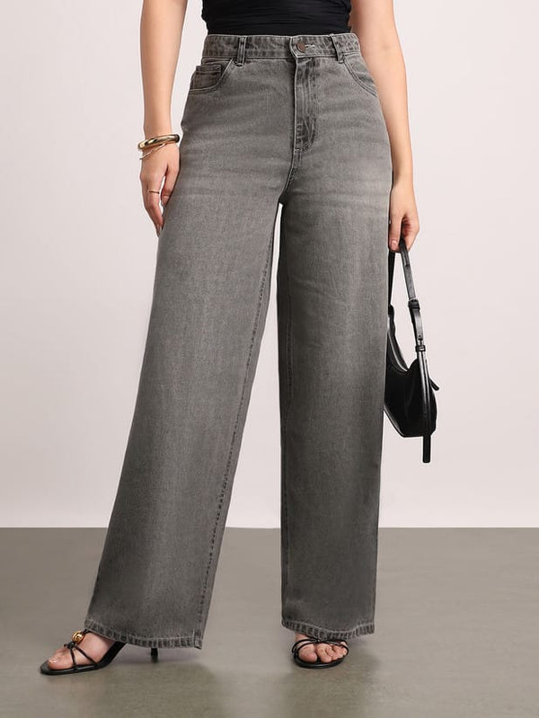 Women Loose Fit High Rise Grey Jeans