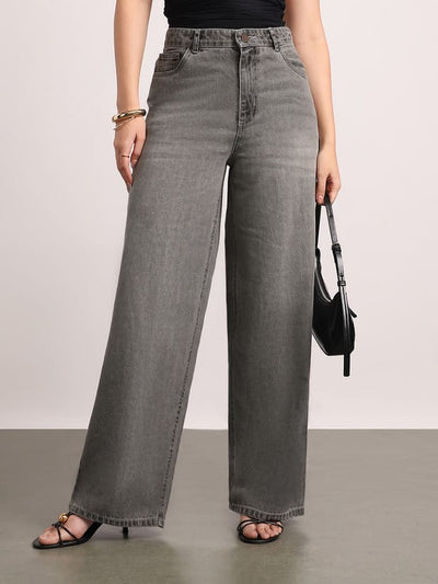Women Loose Fit High Rise Grey Jeans