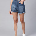 Light Blue Denim Washed Solid Shorts