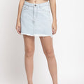 Women Solid Line Light Blue Skirt