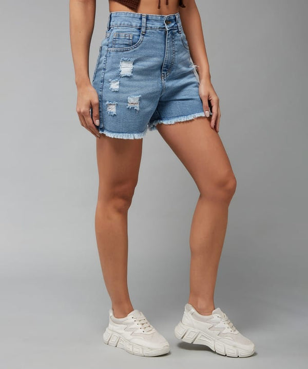 High-Rise Distressed Denim Shorts
