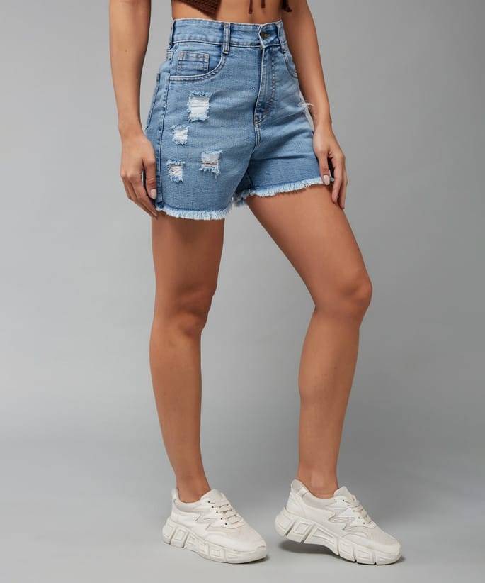 High-Rise Distressed Denim Shorts