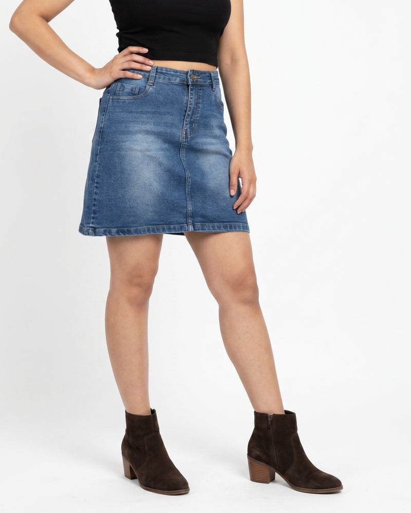 Classic Medium Wash Denim Mini Skirt