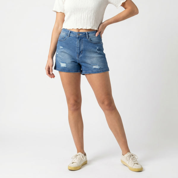 Vintage Wash Distressed Denim Shorts