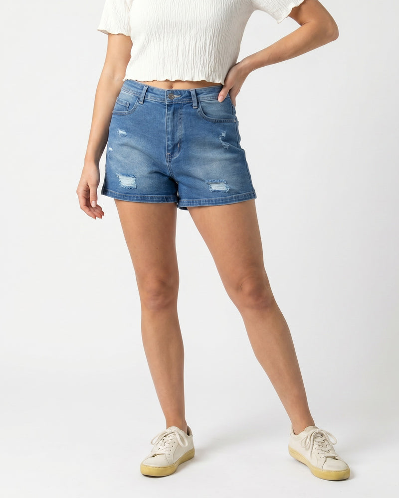 Vintage Wash Distressed Denim Shorts