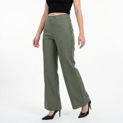 Chic Olive Green High-Rise Trousers