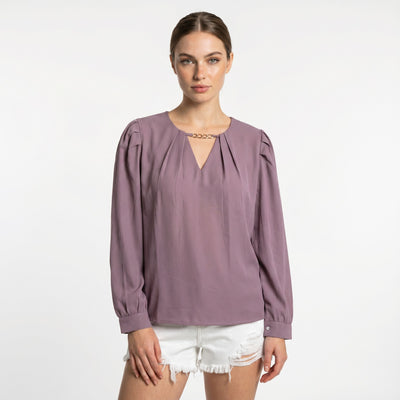 Elegant V-Neck Crop Top in Dusty Purple