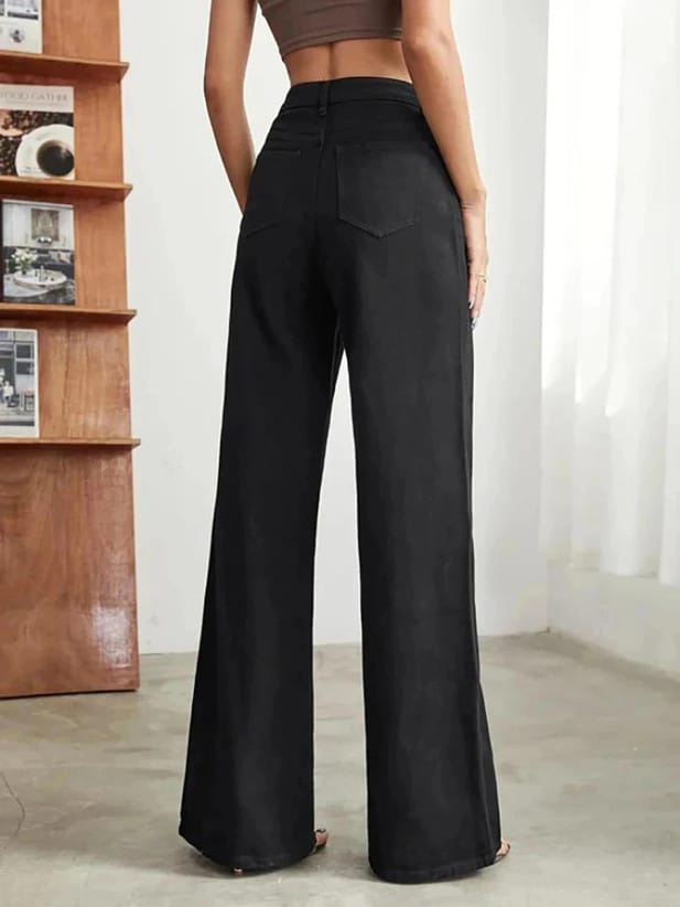 Women's Black Relaxed fit Wide-Leg Jeans