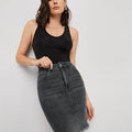 Women Washed Pencil Black Skirt