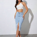 Women Solid Light Blue Skirt