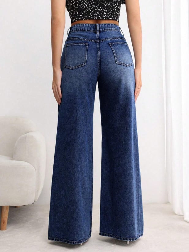 Women Loose Fit High Rise Blue Jeans