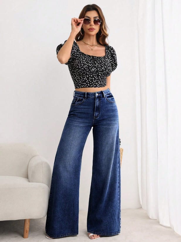 Women Loose Fit High Rise Blue Jeans