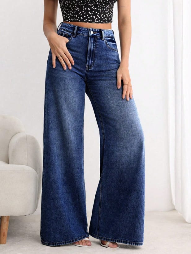 Women Loose Fit High Rise Blue Jeans