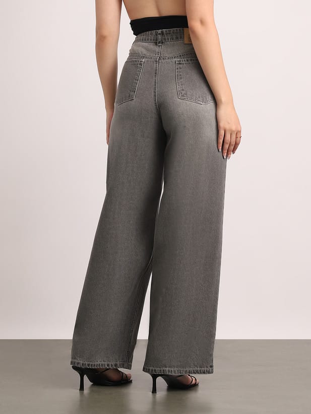 Women Loose Fit High Rise Grey Jeans