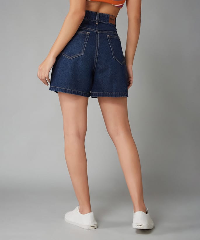 Solid Women Denim Blue Shorts