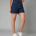 Solid Women Denim Blue Shorts