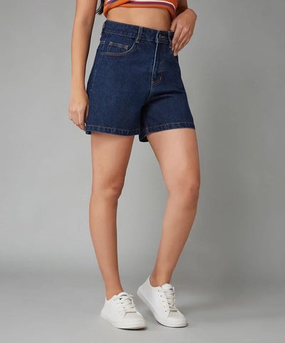 Solid Women Denim Blue Shorts