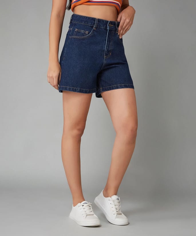 Solid Women Denim Blue Shorts