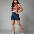 Solid Women Denim Blue Shorts