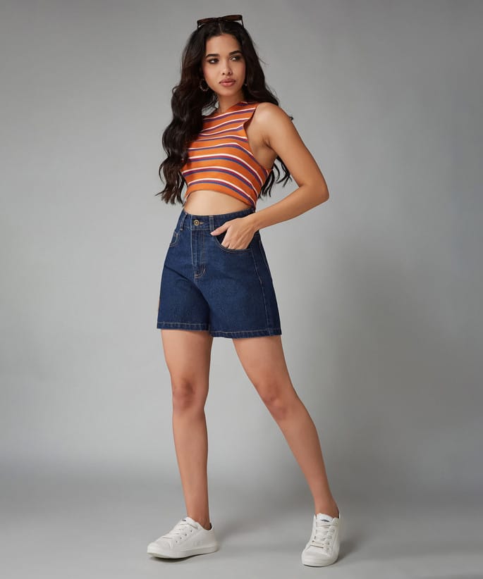 Solid Women Denim Blue Shorts