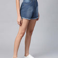 Light Blue Denim Washed Solid Shorts