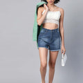 Light Blue Denim Washed Solid Shorts
