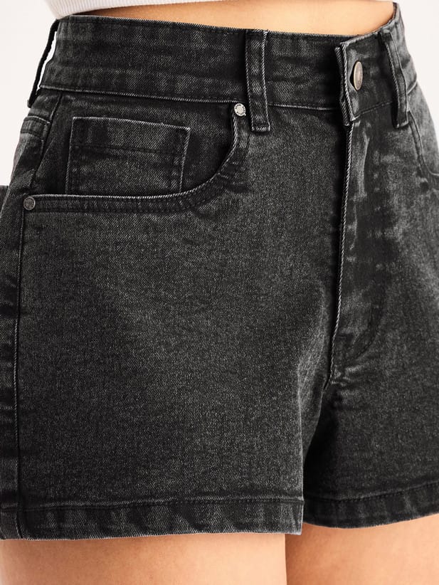 Solid Women Denim Black shorts